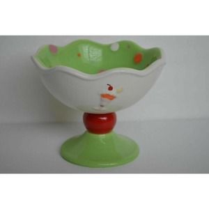Bella Casa by Ganz Pedestal Dessert Ice Cream Bowl White Green Red Confetti